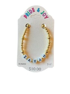 Pride & Joy Gold Plated Personalized Vintage Beaded Bracelet Sarah 7 1/2” NWT